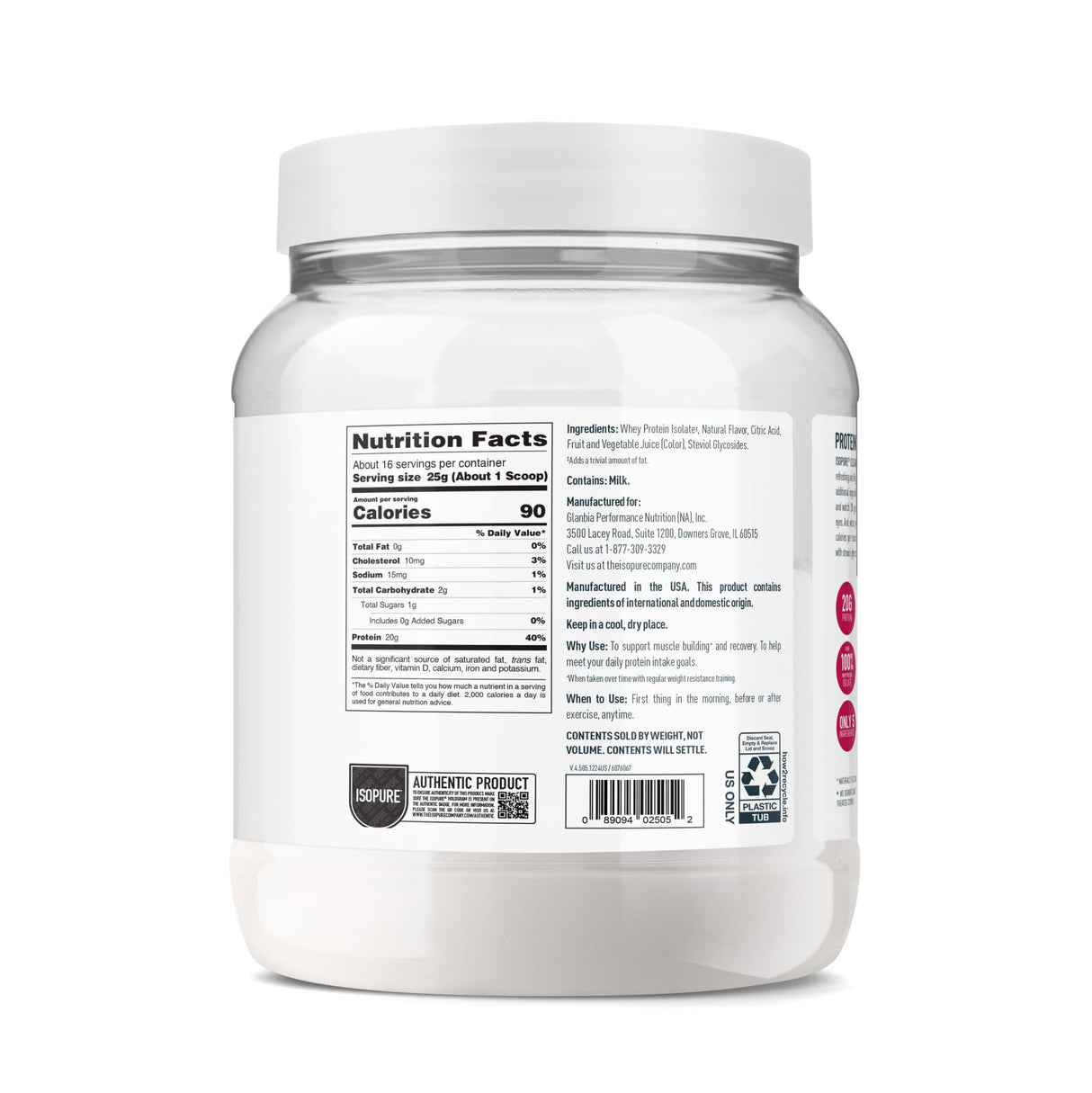 Isopure Clear Whey Isolate Protein Powder, Lactose Free, Gluten Free, Naturally Flavored, Mixed Berry, 20g Protein Per Serving, 14.1 Oz, 16 Servings (Packaging May Vary)