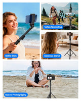 Extendable Phone Tripod for iPhone, Selfie Stick with Remote & Phone Holder