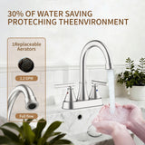 Bathroom Sink Faucet 4 Inch 2 Handle Centerset Brushed Nickel Lead-Free Modern Bathroom Faucet Vanity Faucet with Pop-up Drain Stopper and Supply Hoses