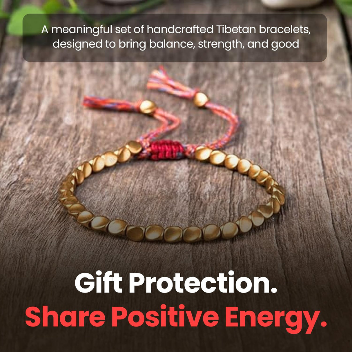 Buddha & Karma Tibetan Copper Beads Bracelet – Handmade Energy Healing for Strength, Balance & Protection – Adjustable Spiritual for Men & Women (GOLD)