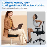 CushZone Donut Pillow Seat Cushion - Memory Foam Cooling Gel Lifting Cushion for Office & Home Chair, Car Seat, Wheelchair, Hemorrhoids Pillow, Sciatica & Tailbone Pain Relief Chair Cushion, Black