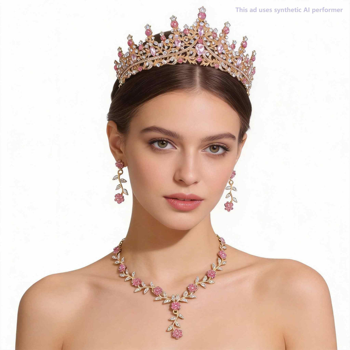 Kamirola Tiaras and Crowns for Women,Tiaras Earrings Necklace, Crystal Bridal Jewelry Set (Gold Pink)
