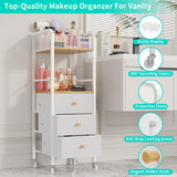 HapiRm Rolling Makeup Cart Organizer - Floor Skincare Make Up Storage with 3 Drawers, Vanity Organizer Cosmetic Display Cases Holder for Skin Care Perfume Nail Polish Brush Hair Tool