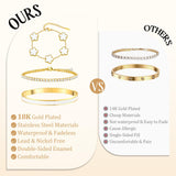 MOINSPIRE Gold Bracelets for Women, 18K Gold Plated Four Leaf Love Tennis Nail Clover Bangle Bracelets Set Non Tarnish, Stainless Steel Trendy Stackable Bracelet Fashion Jewelry Accessories Gifts
