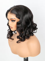 ISEE Wear and Go Glueless Wigs Human Hair Pre Plucked Pre Cut Short Bob Body Wave Lace Front Wigs Human Hair for Women Upgraded Glueless Bob Wig No Glue 6x4 HD Lace Closure Wigs (12 Inch)