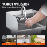VEVOR Commercial Hand Sink 17x12.8 inch Stainless Steel Sink with Faucet & Side Splash, Wall-Mount Small Hand Basin for Restaurant, Kitchen, Bar, Garage, Home