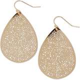 Gold Tone Teardrop Earrings for Women - Boho Simple Filigree Leaf Dangles
