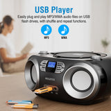 MEGATEK Portable CD Player Boombox with Bluetooth & FM Radio – Black