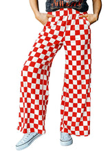 IWOLLENCE Christmas Checkered Pants for Women High Waist Wide Leg Plaid Pajama Pant Teen Girl Y2K Lounge Preppy Trousers Red White, M