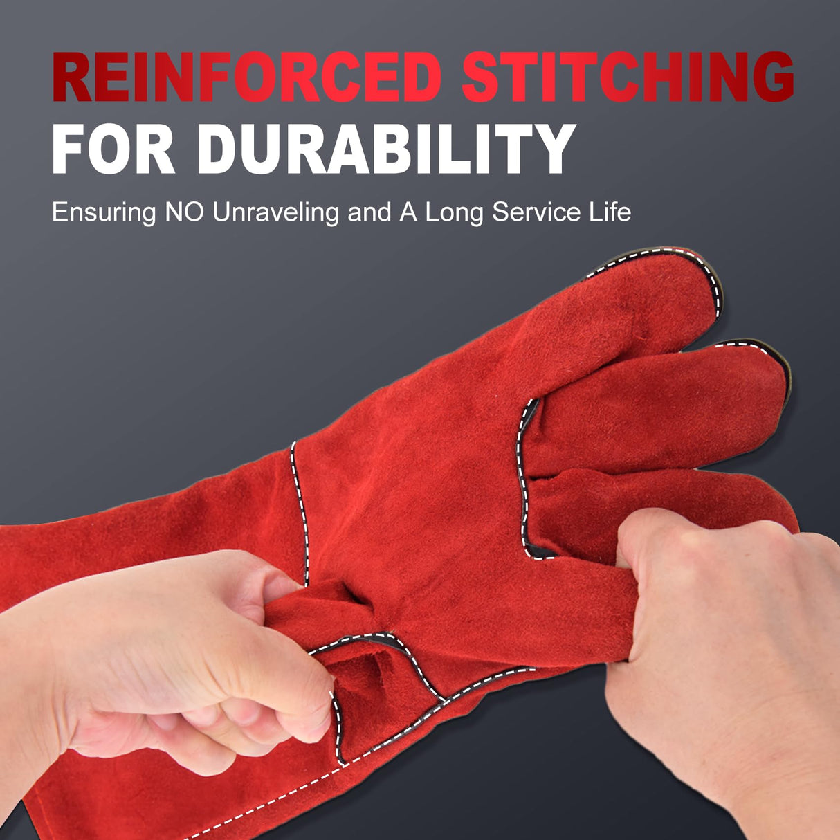 TOPDC Welding Gloves 14 Inches Fire/Heat Resistant Leather For Mig,Tig,Stick,Forge,BBQ,Grill, Fireplace,Wood Stove, Furnace,Pot,Oven (14 Inch-Red)