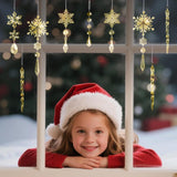 18pcs Crystal Christmas Ornaments for Christmas Tree Decorations-Gold Hanging Acrylic Snowflake and Icicle Ornaments with Drop Pendants for New Year Party Decorations Supplies