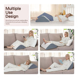 Vomiliku Knee Wedge Pillow for Back Sleeping, Leg Elevation for Post Surgery Recovery, 8" Triangle Leg Pillow with Removable Cover for Knee Support, Hip Back Pain Relief,Enhance Circulation, Blue