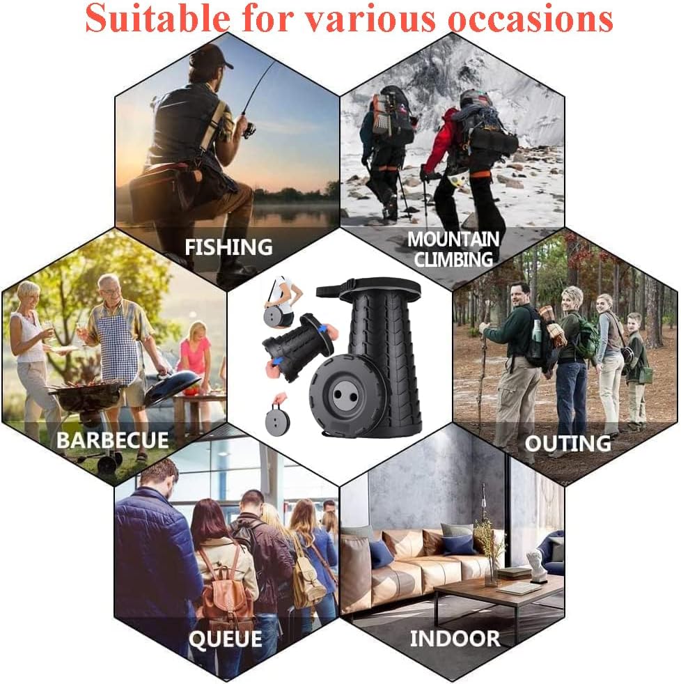 Fishboy Upgraded Collapsible Stool, 400lbs Max Weight, Lightweight But Sturdy, Portable Retractable Folding Telescoping Foldable Camping Stool for Adults Outdoor Fishing Hiking Gardening Travel BBQ