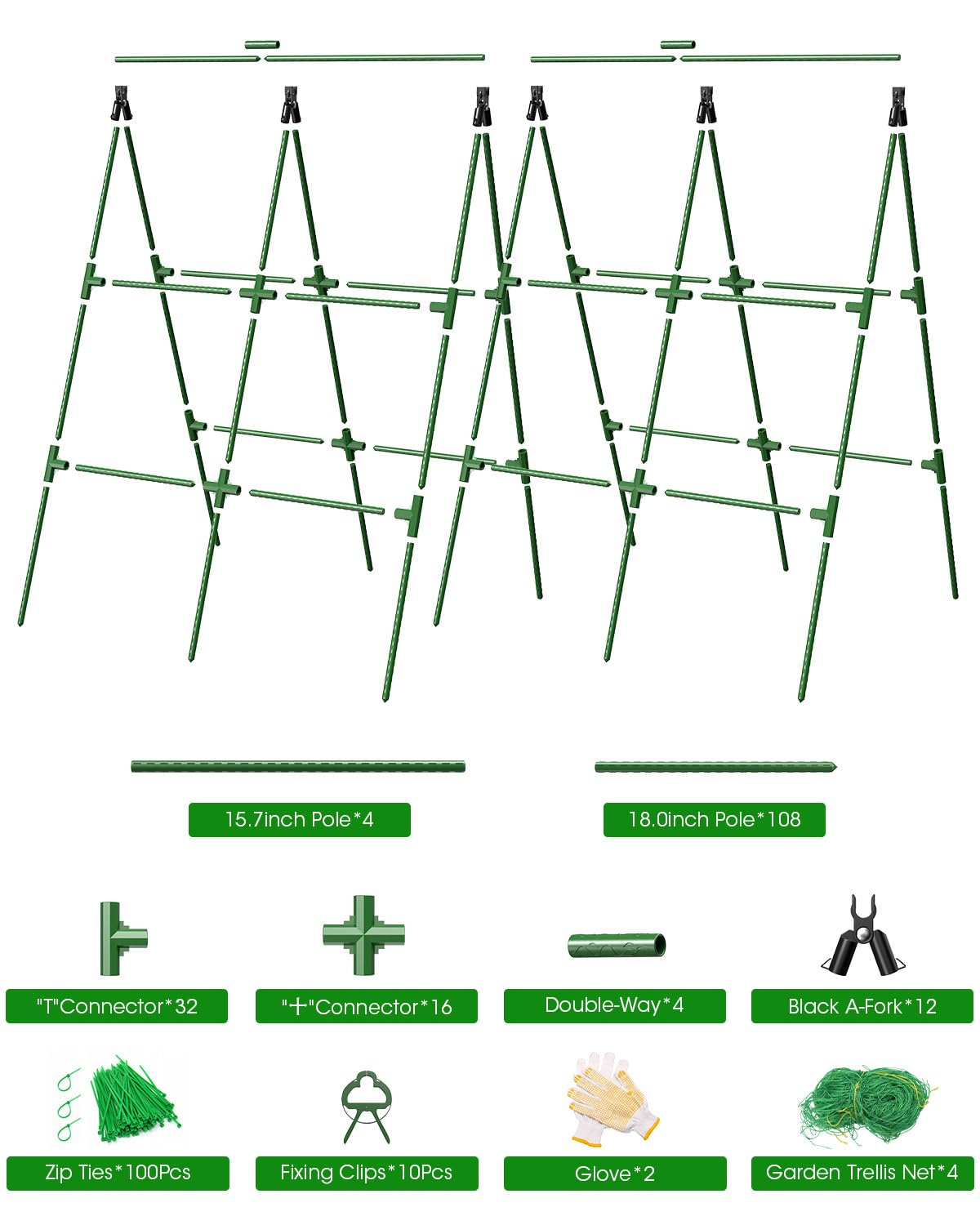 MYMULIKE 2 Pack Cucumber Trellis, Garden Trellis for Climbing Plants Outdoor, A-Frame Cucumber Trellis for Raised Bed, Plant Grow Support for Tomato, Squash, Vegetable, Flower(33"x47"x2Pcs)