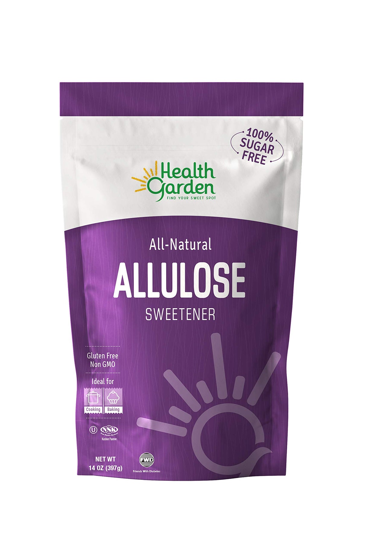 Health Garden Allulose Sweetener - Gluten and Sugar Free - Zero Net Carb - Non GMO - Kosher - Keto Friendly (14 oz)