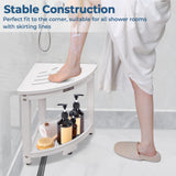 KingPavonini HDPS Corner Shower Stool for Inside Shower Waterproof, Anti-Fading Shower Bench for Shaving Legs, Anti-Fracture Shower Seat with Storage Shelf, Rapid Assembly, Load 400 Pounds