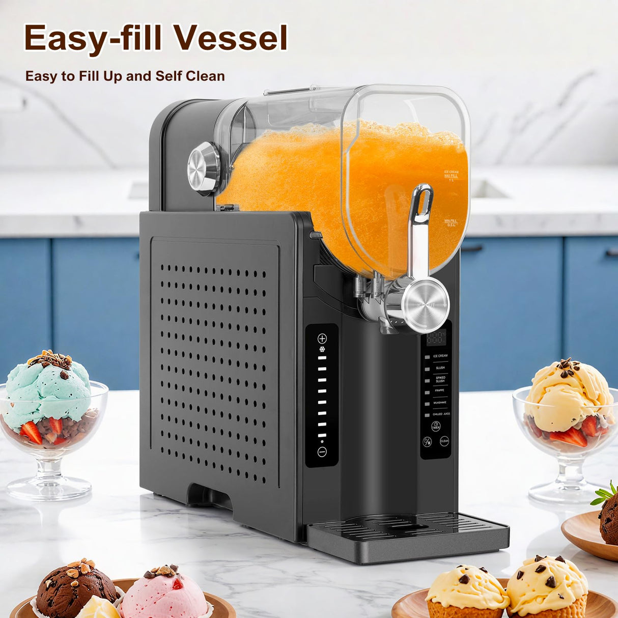 Danrelax Slushie Machine, 88 Oz Slushy for Home, LED Display, Auto-Clean, No Ice Needed, 6 Preset Programs, Frozen Drink Maker for Margaritas, Smoothies, Frappés, Milkshakes & Juices, Quiet Operation