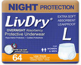 LivDry Overnight Protective Underwear Large size Count: 64