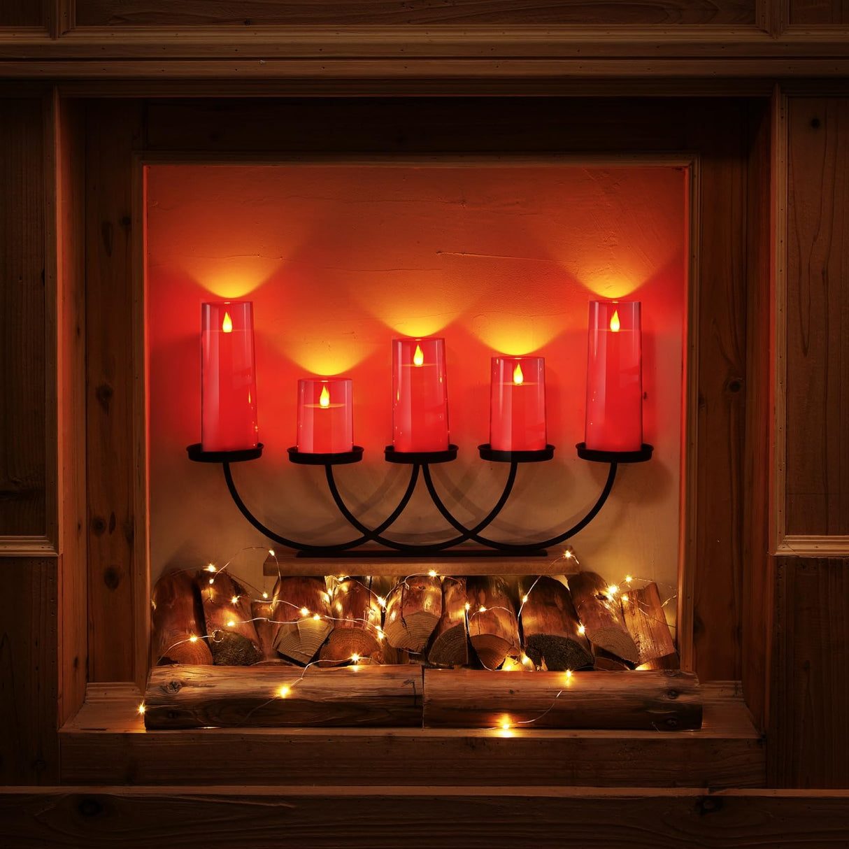 Homemory Christmas Red Flickering Flameless Candles, Battery Operated Acrylic LED Pillar Candles with Remote Control and Timer, Set of 5
