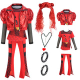TAMOSKY Rise of Red Costume Girls Kids Halloween Christmas Cosplay Outfits with Red Cosplay Wig Includes Heart Shirt Jacket Pants Set Party Dress up for Kids 4-14Y