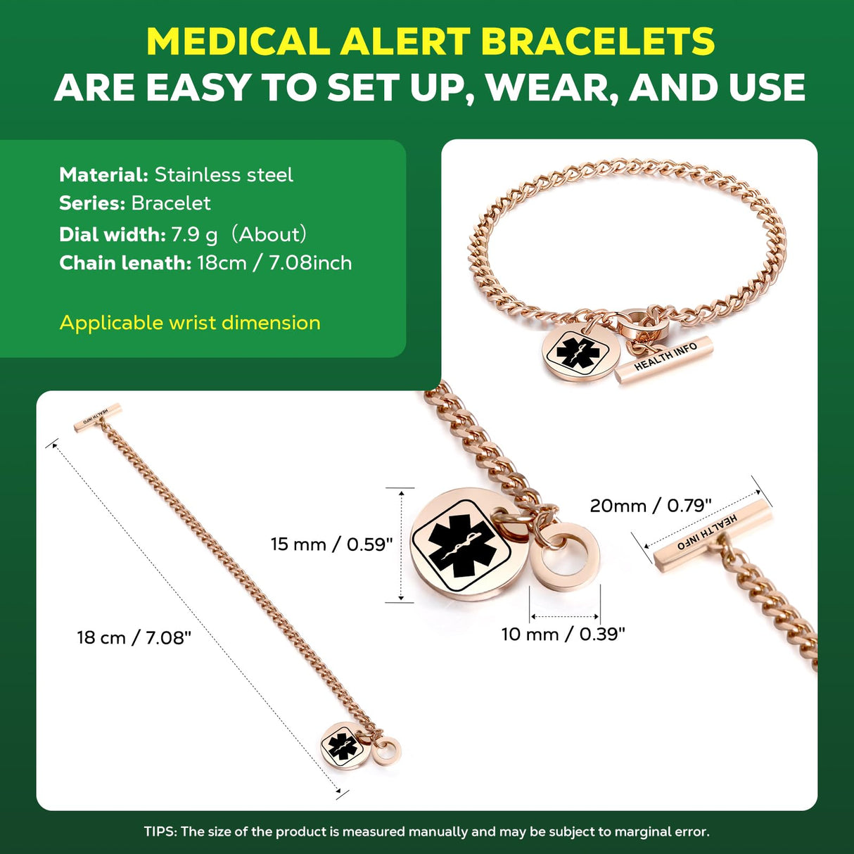 Upgraded QR Code Medical ID Bracelets for Women Medical Alert Bracelet