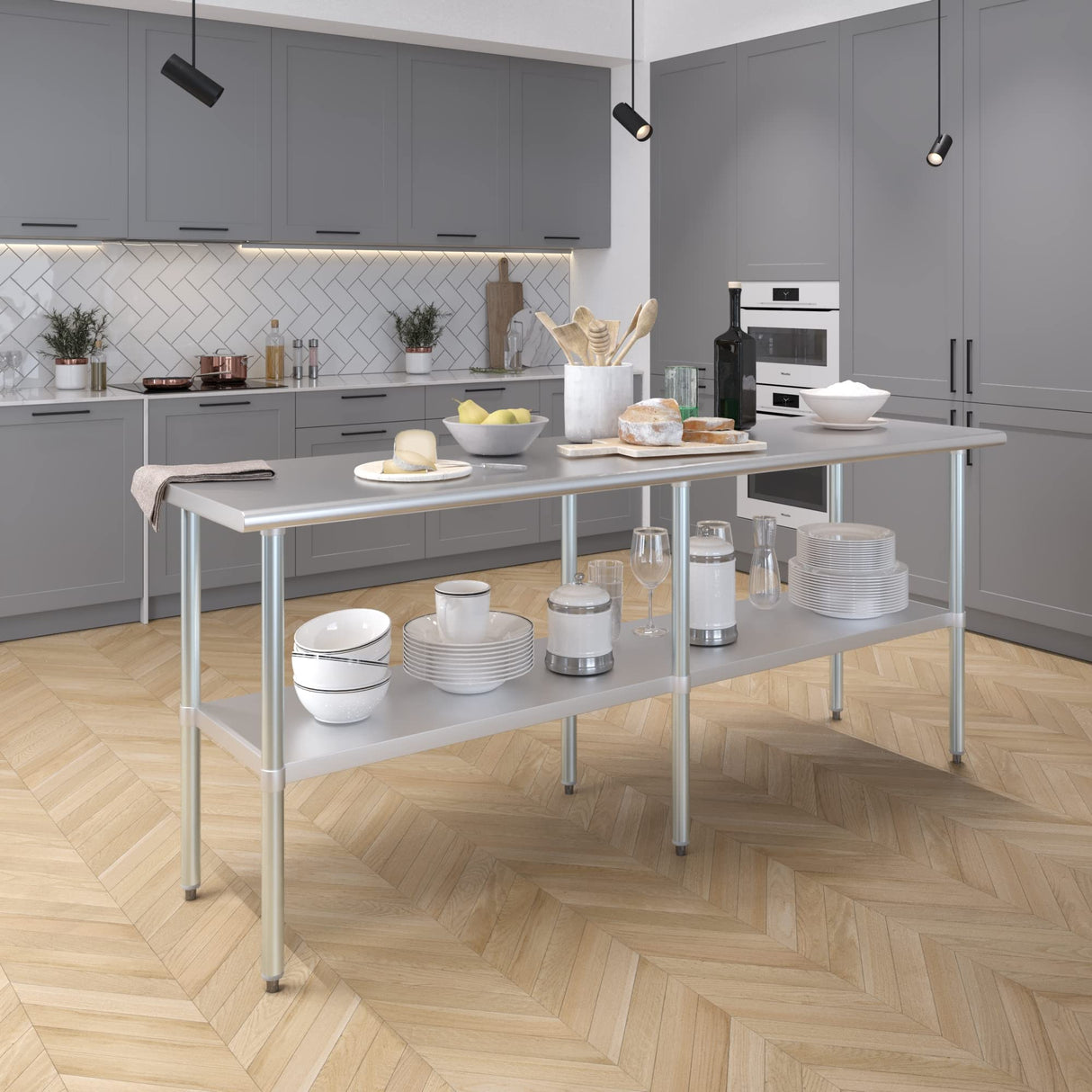 AmGood 24 in. x 84 in. Stainless Steel Work Table | Metal Kitchen Food Prep Table | NSF