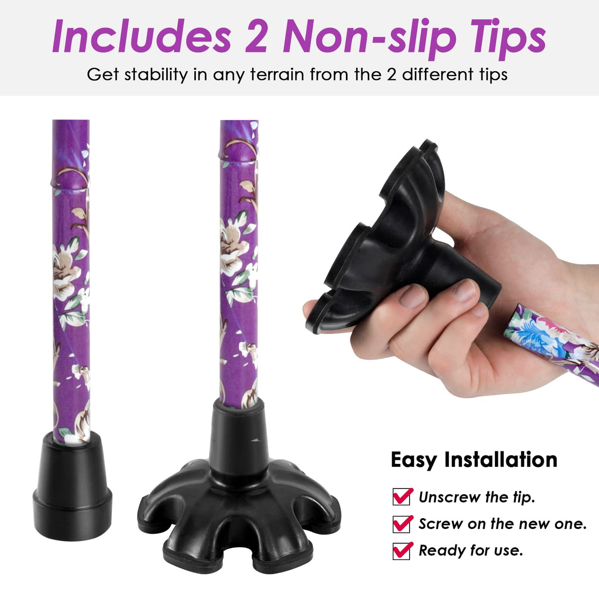 Walking Cane PANZHENG Cane for Man/Woman | Mobility & Daily Living Aids | 5-Level Height Adjustable Walking Stick | Comfortable Plastic T-Handle Portable Walking Stick Folding Cane