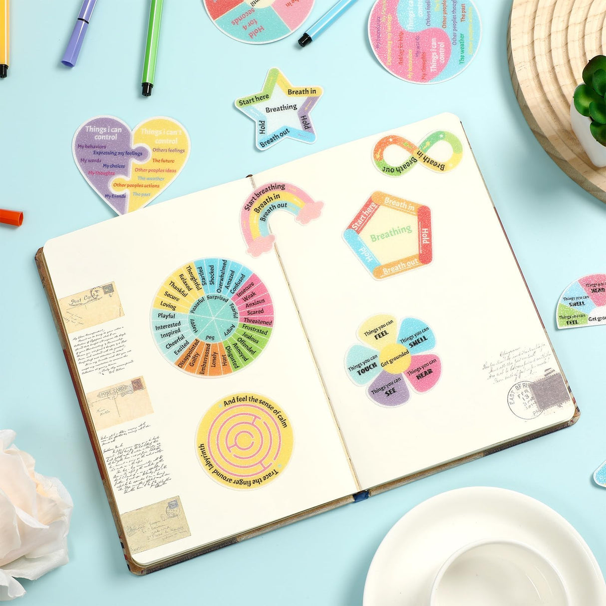 144 Pcs Breath Calm Anxiety Sensory Stickers Reusable Mindfulness Stickers Calming Strips Adhesive Sensory Strips for School Office Classroom Desk Teens Counselor Fidget Supplies Christmas Gifts