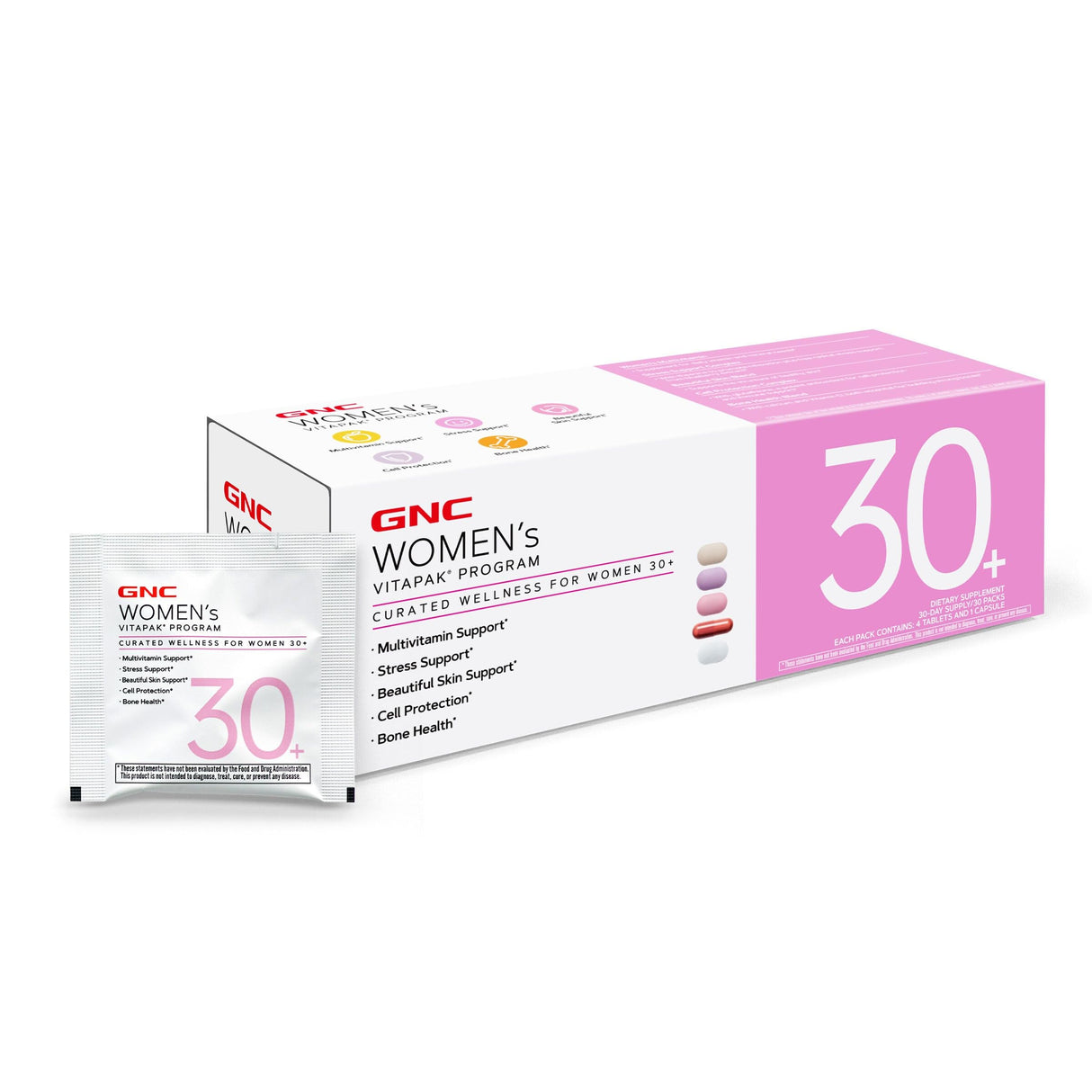 GNC Women's 30+ Vitapak Program | Daily Multivitamins and Minerals | Supports Healthy Bones, Skin, and Stress Relief | 30 Servings