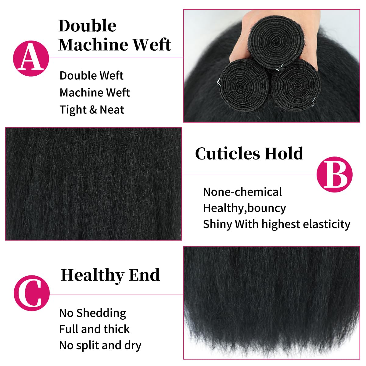 Kinky Straight Bundles 18 20 22 Inch Yaki Straight Bundles Human hair 12A 100% Unprocessed Brazilian Human Hair Kinkystraight Human Hair Natural Black For Black Women
