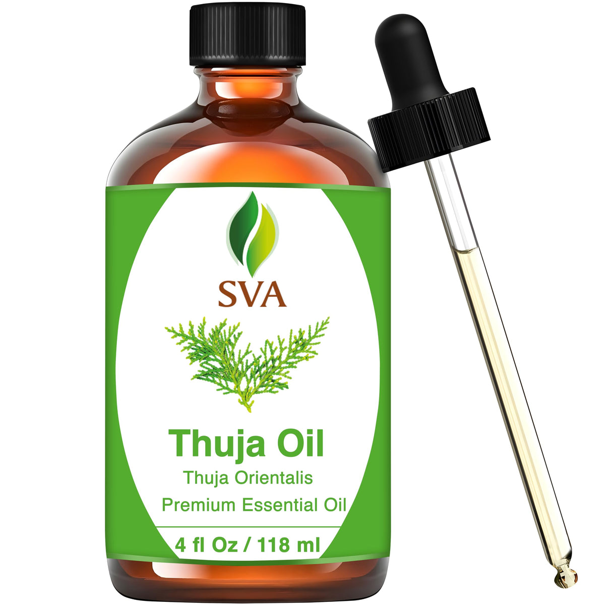 SVA Thuja Essential Oil – 4 Fl Oz – 100% Natural Thuja Oil - for Diffuser, Hair Care, Face, Skin Care, Aromatherapy, Scalp and Body Massage, Soap and Candle Making – with Dropper