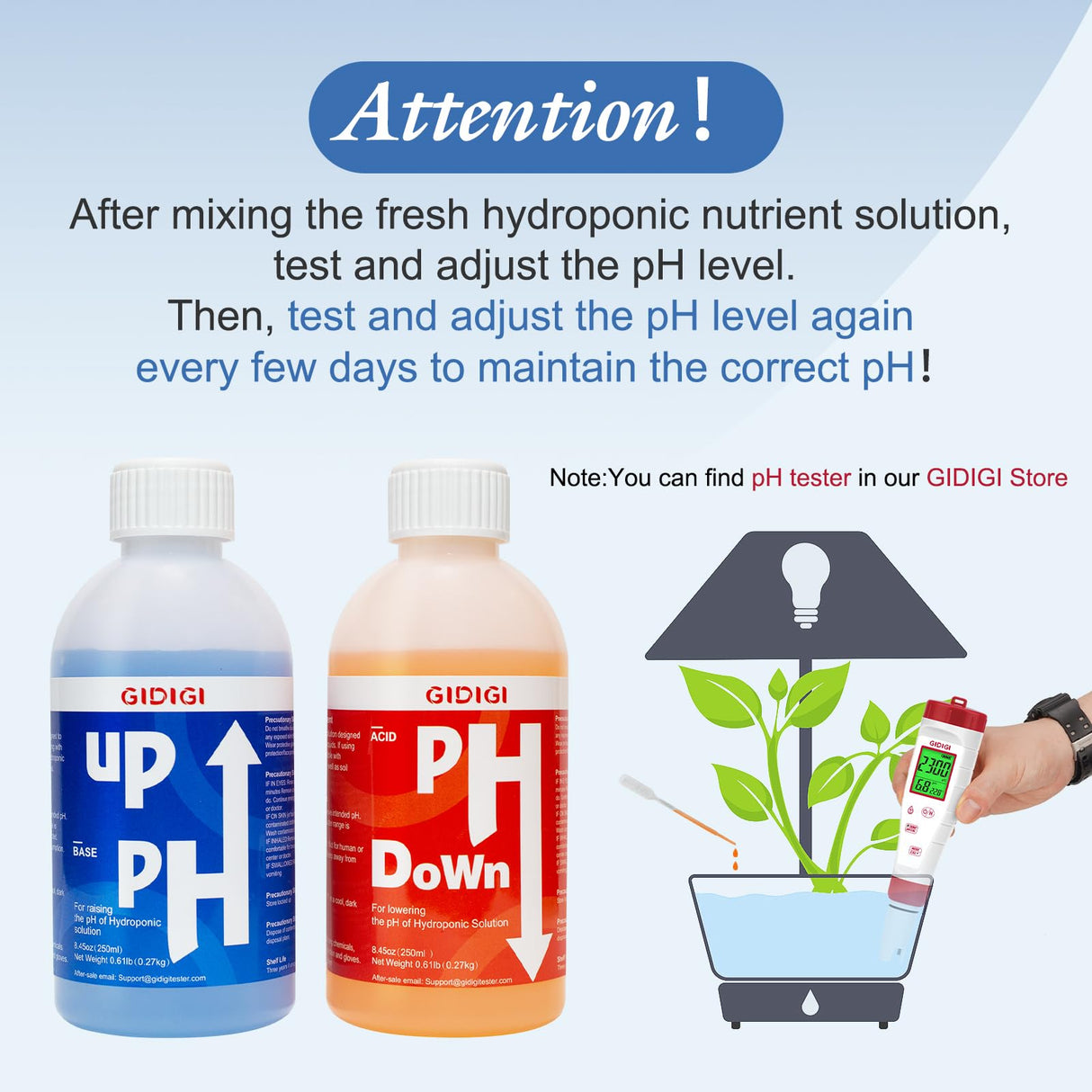 GIDIGI Hydroponics pH Up Down Solution pH Control Kit pH Adjuster