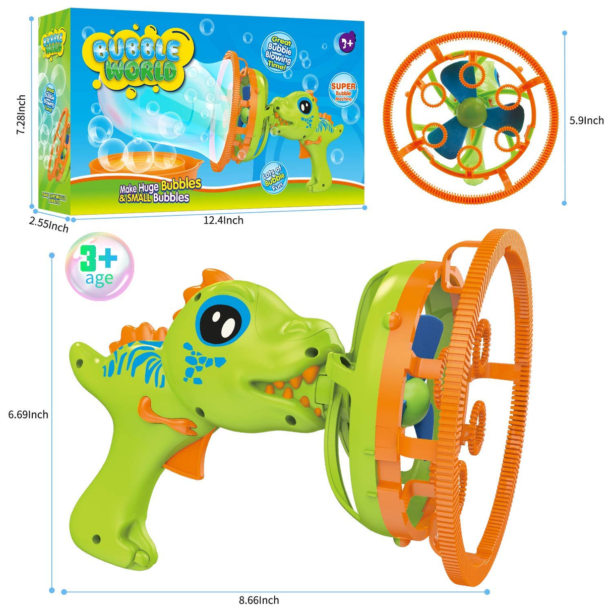 Bubble Gun Bubble Machine Dinosaur Bubble Blower Toy for Kids and Toddlers Bubble in Bubble Gun Party Favors Birthday Christmas Easter Gift for 3 4 5 6 7 8 9 Years Old Boys and Girls (Green)
