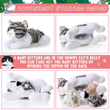Skylety 5 Pieces Cat Stuffed Animal with Babies Inside Belly Plush Cat Pregnant Mommy Kitty with 4 Cute Fluffy Stuffed Kittens Christmas Birthday Surprise Gifts(Gray)