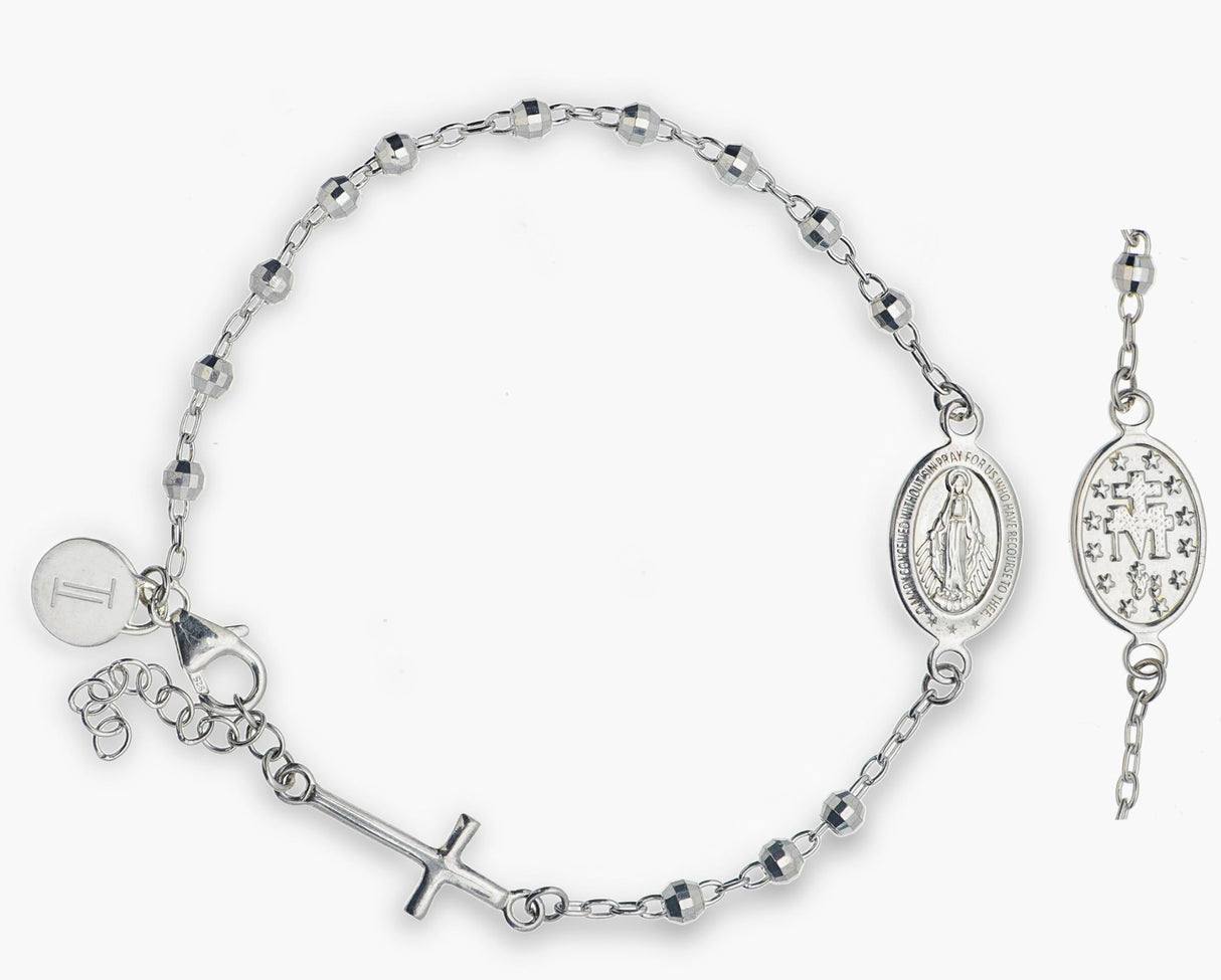 TURQ N TAUPE 925 Sterling Silver Bead Station Bracelet for Women - everyday wear gift for her 7.5 inches - Rosary Bracelet