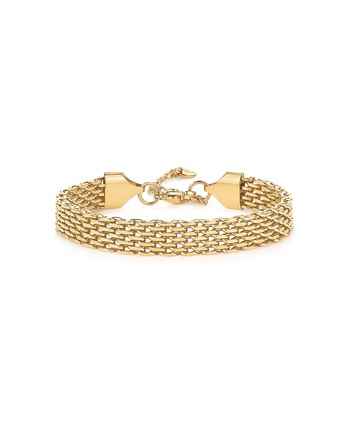 PAVOI 14K Yellow Gold Plated Chunky Chain Adjustable Bracelet for Women | Stainless Steel Lightweight Weave Link Chain Bracelet | 7 Inches + 1.5 Inch Extender