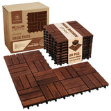GREEN ALLUVIUM Premium Acacia Wood Interlocking Deck Tiles, 9 PCS 12"x12"x0.9" Patio Flooring, Waterproof Decking Tiles for Balcony, Backyard & Patio, All Weather Use (Dark Brown – Crossed Pattern)