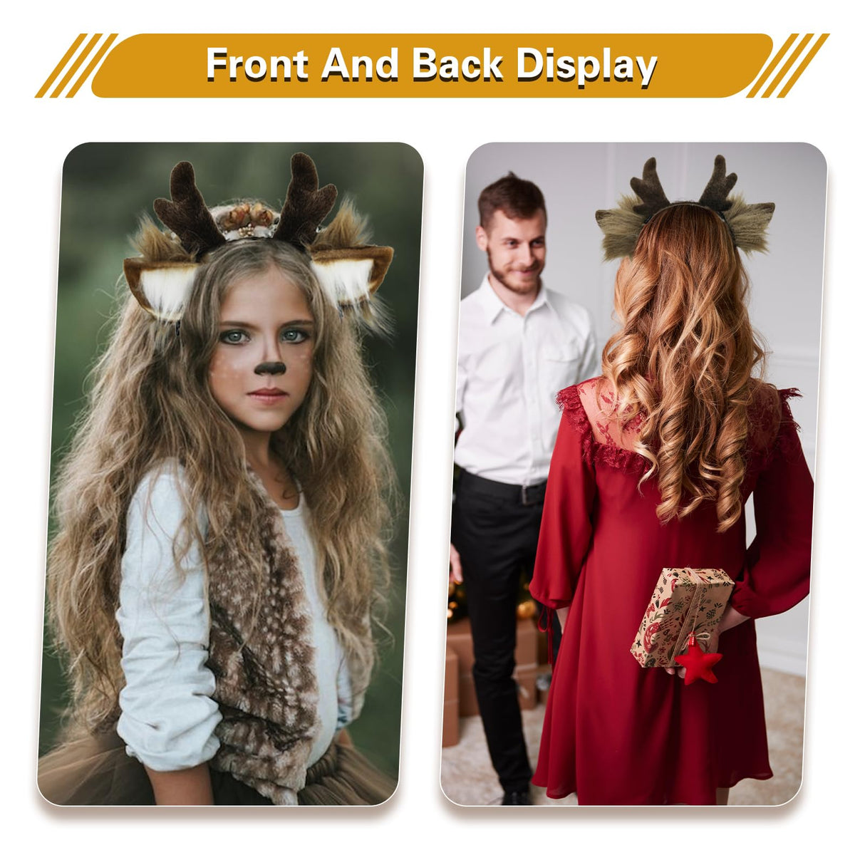 SIOTMERA Reindeer Antlers Headband, Realistic Deer Antlers Headbands Reindeer Ears Adults Christmas Party Birthday Makeup Cosplay, Reindeer Headband for Christmas Eve Costume Gift, Brown