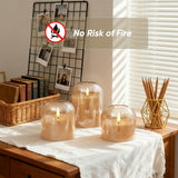 Homemory Glass Flameless Candles, Battery Operated Plliar Candles Realistic Flickering, LED Electric Light with Remote and Timer for Home, Christmas Decoration, Gold, Set of 3