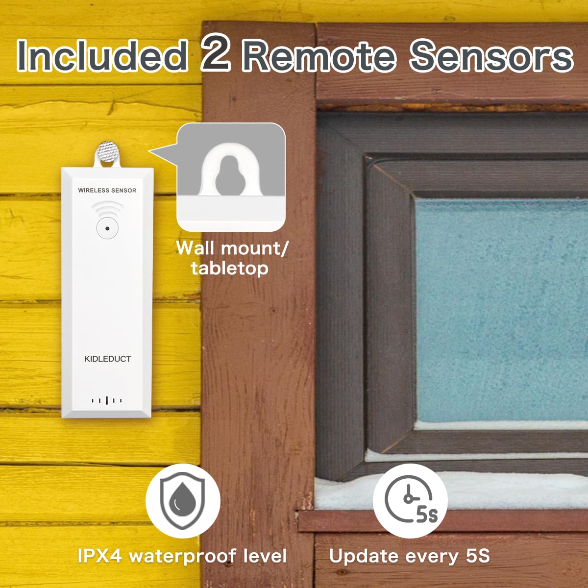 KIDLEDUCT Indoor Outdoor Thermometer Wireless Battery Powered, High Precision Inside Outside Humidity Temperature with Alert, Backlight Weather Thermometers with 2 Sensors, 330ft Wireless, Black