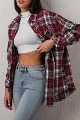 CHYRII Womens Button Down Flannel Shirts Long Sleeve Plaid Shacket Business Casual Blouse Tops 7157-Christmas Red L