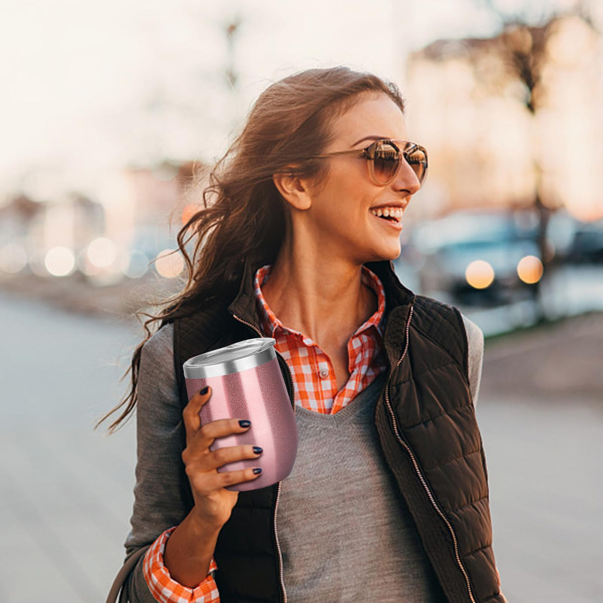 12oz/4 Pack Wine Tumbler Glasses with Lid Stemless Double Wall Vacuum Stainless Steel Travel Tumbler Keeping Cold & Hot for Wine,Coffee,Cocktails,Christmas Drinks-Family and Gifts(Multi color-bright)