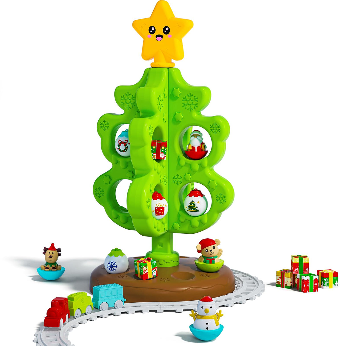 Surelect My First Christmas Tree for Toddlers, Montessori Christmas Decoration Toy with Ornaments, Mini Train Set, Roly Poly Toys, Finger Puppets, Birthday Xmas Gifts for Little Kids Boys and Girls