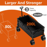 Collapsible Wagon Cart with Wheels Foldable - Folding Utility Heavy Duty Wagons Carts for Grocery Sports Garden Shopping Camping Wheelbarrows (Black200L)