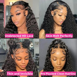 JTMMP 13x6 Deep Wave Lace Front Wigs Human Hair 200% Density 26 Inch Curly Human Hair Wig for Women Natural Black HD Transparent Lace Glueless Frontal Wigs Human Hair Pre Plucked with Baby Hair