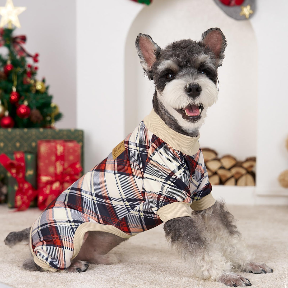 XPUDAC 4 Pack Dog Pajamas for Small Dogs Cats Plaid Doggie Clothes Puppy Onesies Christmas Pajamas Jumpsuits Pet Pjs Shirt Apparel Medium, Red Green Beige Grey