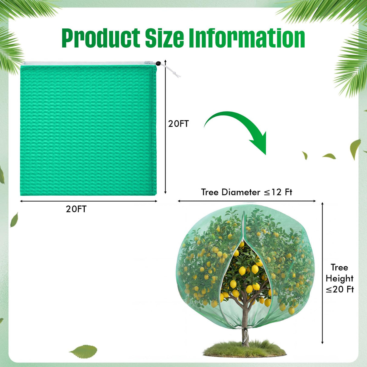 Ribbonlic 20W x 20L Ft Extra Large Fruit Tree Netting Cover with Zipper and Drawstring, Plant Protection Netting Insect Bird Barrier for Garden Cherry Trees Peach, Keep Birds Squirrels Cicadas Out