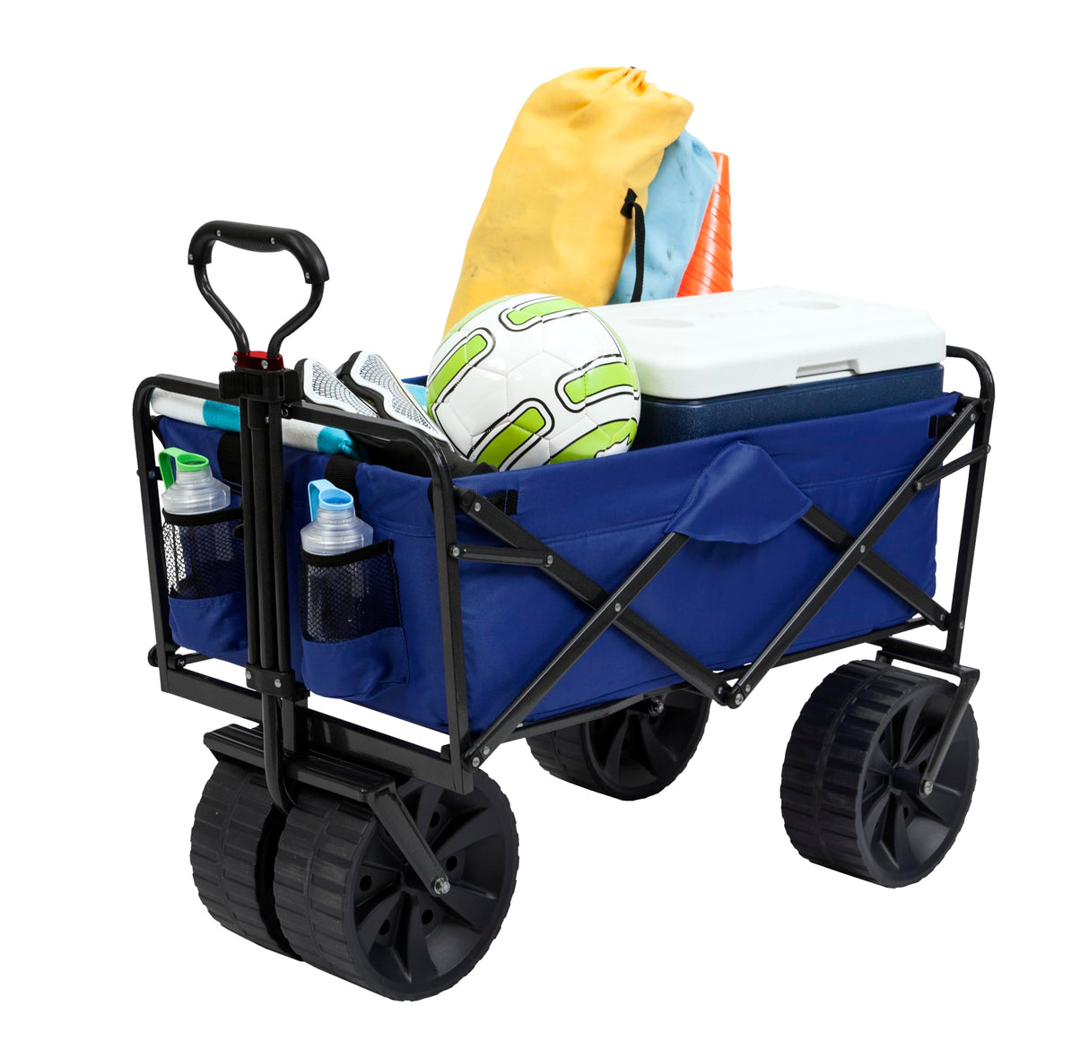 Mac Sports Heavy Duty Collapsible Folding All Terrain Utility Beach Wagon Cart, Blue/Black