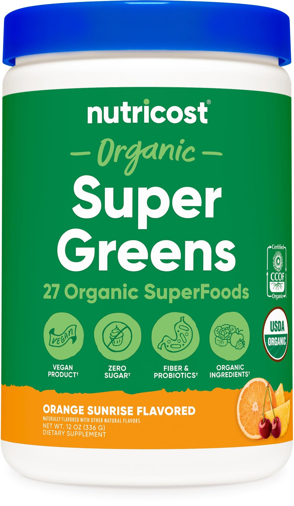 Nutricost Organic Super Greens Powder (30 Servings) Orange Sunrise Flavor - Superfood Supplement Drink Mix