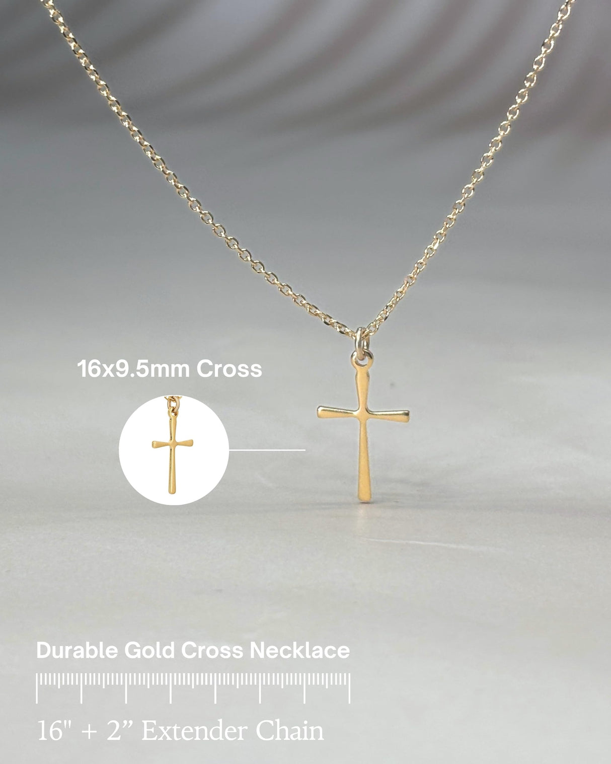 Annika Bella Gold Cross Necklace, 16-18 Inches Gold Chain, Womens Small Simple Cross Pendant Necklaces, Faith Gift for Her, Christian Jewelry (Gold)